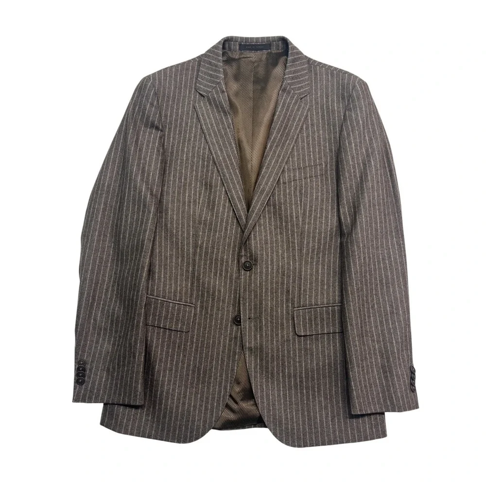 Hugo Boss 36R Brown Chalk Stripe Flannel Wool Cashmere Blazer Jacket Sport Coat